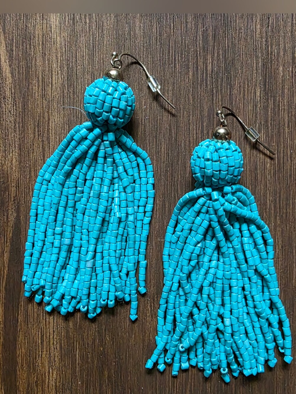 Turquoise Beaded Tassel Drop Earrings